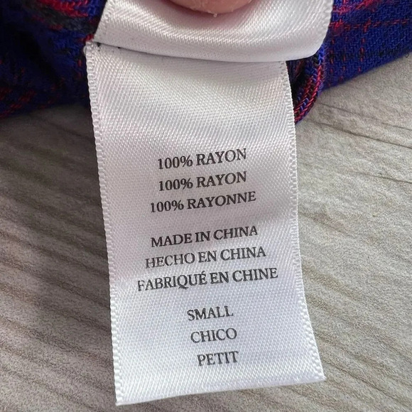 Woman Rails Electric Blue/Red Plaid 100% Rayon Long Sleeve Button Down Shirt Siz - Picture 7 of 9